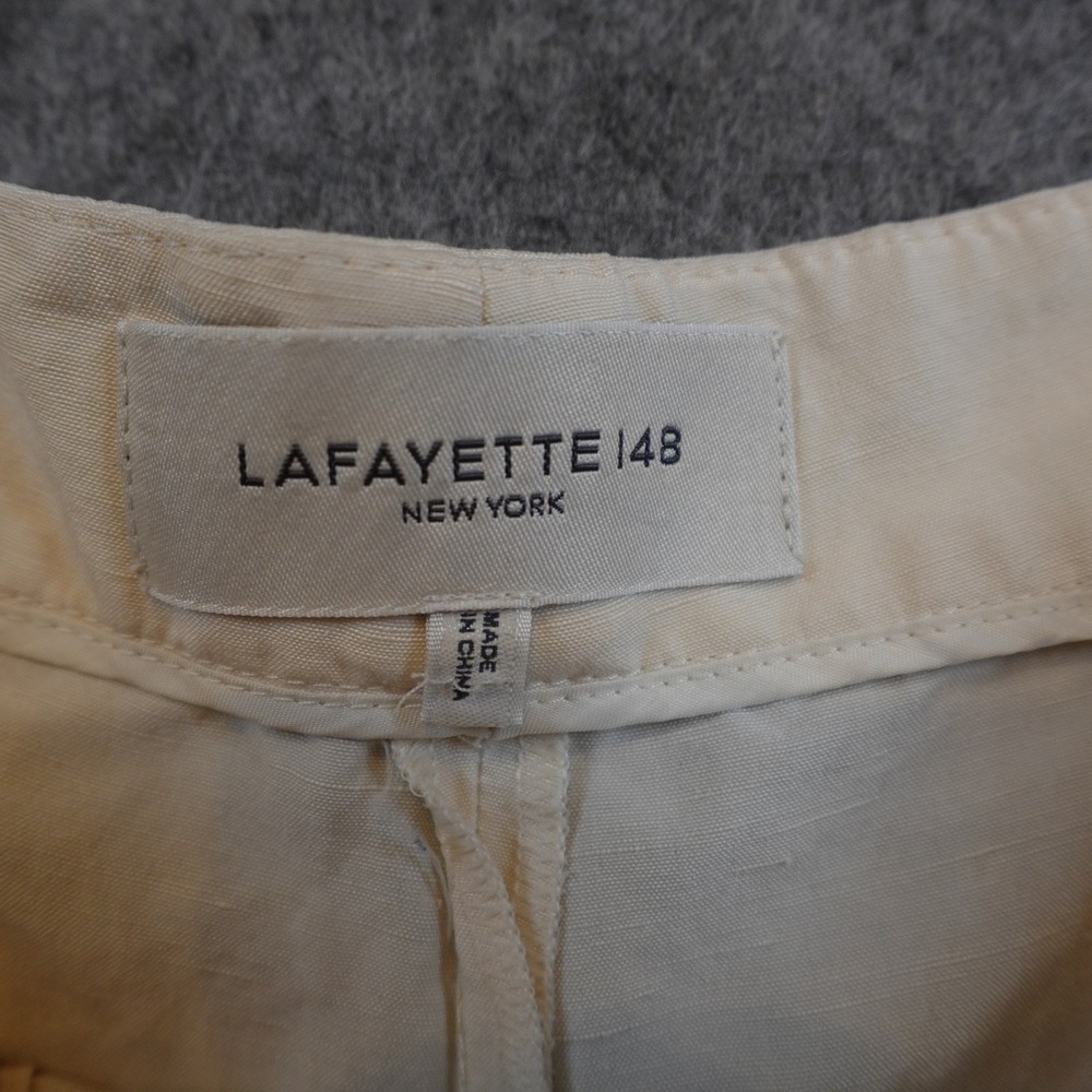 Lafayette 148 Pant Womens 2 Cream Silk Linen Pleated High Rise Straight Leg - Picture 7 of 11